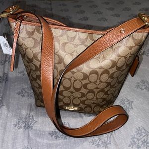 NWT Signature Val Coach Leather Duffle Purse Khaki/Redwood